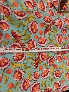 Lotus EDEN by Tula Pink Floral Cotton Fabric - Aqua Background